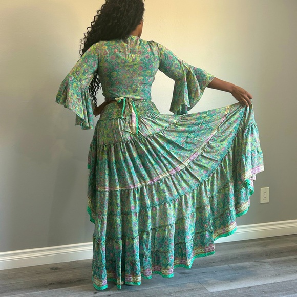 Dress skirt and top set bohemian boho style Indian silk - Picture 3 of 4